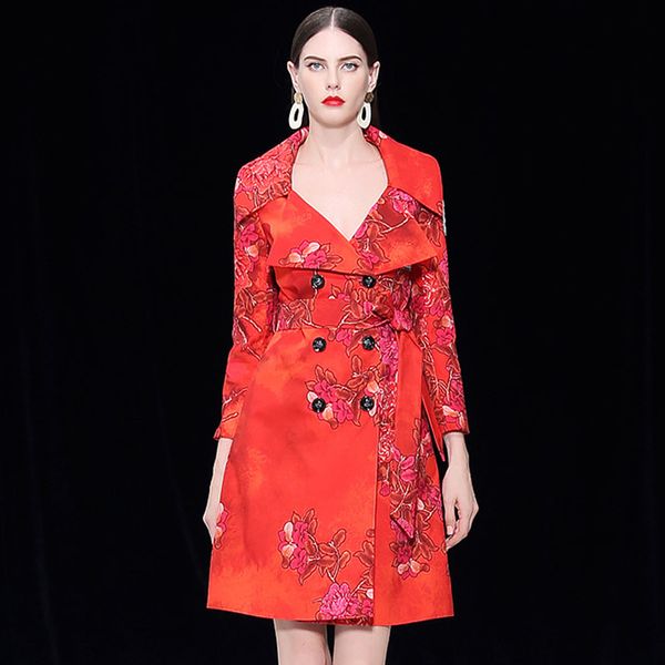 new fashion runway designer fall winter coats women's turn down collar red printed double breasted outerwear, Black
new fashion runway designer fall winter coats women's turn down collar red printed double breasted outerwear, Black