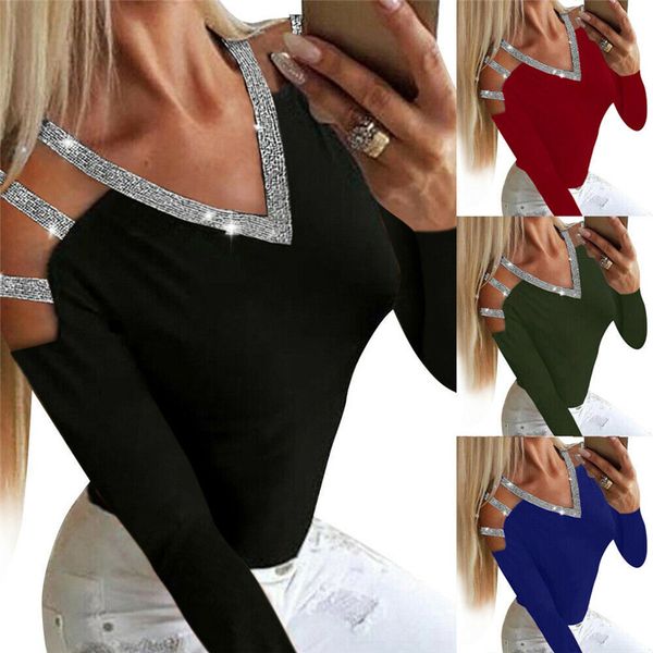 Women's Daily T-shirt 2020 fashion Solid Colored Black Hot Women Explosion Models Sequined V-neck Long-sleeved T-shirt
Women's Daily T-shirt 2020 fashion Solid Colored Black Hot Women Explosion Models Sequined V-neck Long-sleeved T-shirt