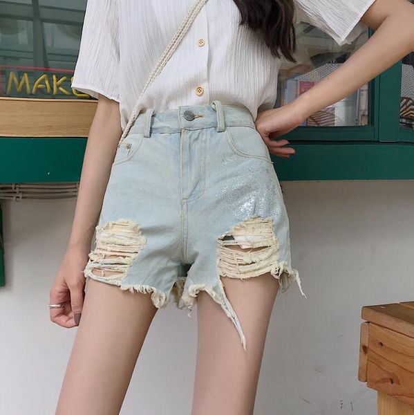 summer new loose high waist irregular personality hole denim shorts, Blue
summer new loose high waist irregular personality hole denim shorts, Blue
