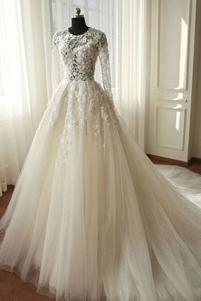 luxury 3d floral flower wedding dresses bridal gowns princess long illusion sleeves applique tulle hollow wedding gown, White
luxury 3d floral flower wedding dresses bridal gowns princess long illusion sleeves applique tulle hollow wedding gown, White