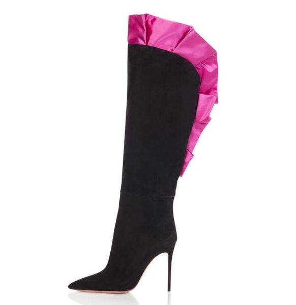 women mixed color pleated side knee high boots ladies pointed toe stiletto high heels dress runway shoes woman slip-on shoes, Black
women mixed color pleated side knee high boots ladies pointed toe stiletto high heels dress runway shoes woman slip-on shoes, Black