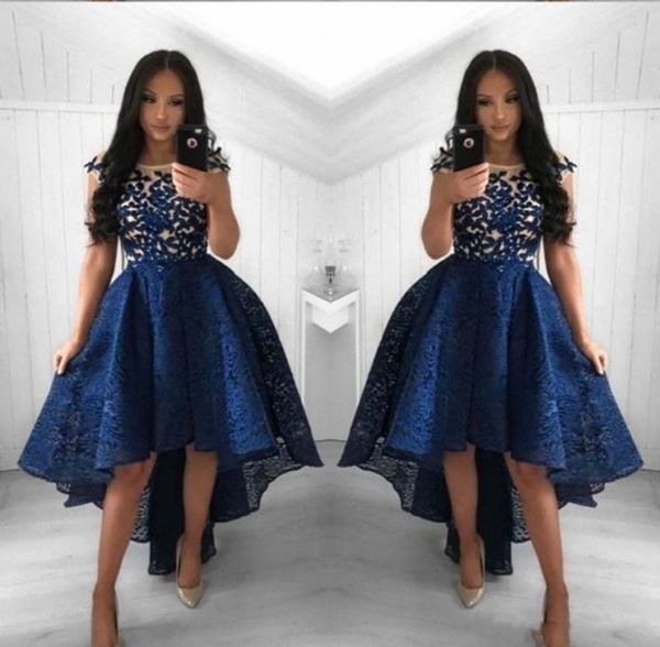 2019 navy blue cocktail dresses a line crew neck lace high low prom dress short party arabic evening gowns vestidos, Black
2019 navy blue cocktail dresses a line crew neck lace high low prom dress short party arabic evening gowns vestidos, Black