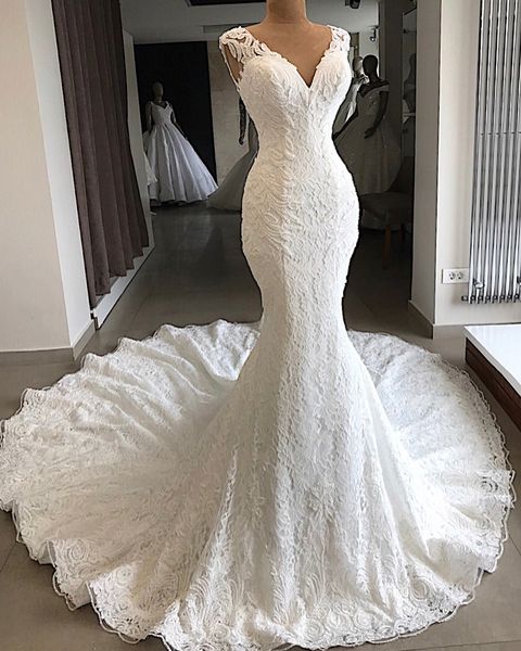2019 vintage v neck mermaid wedding dresses lace appliques sweep train bridal gown robe de mariee, White
2019 vintage v neck mermaid wedding dresses lace appliques sweep train bridal gown robe de mariee, White