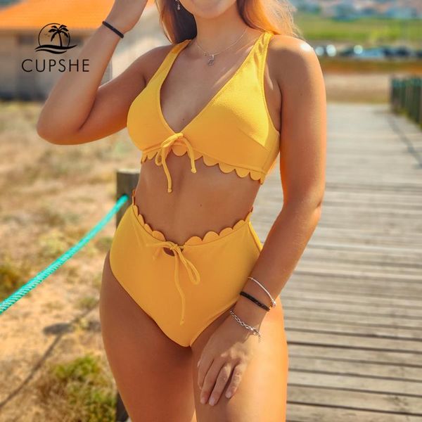 cupshe yellow tie-front scalloped bikini sets women high waist solid two pieces swimsuits 2020 girl beach bathing suits
cupshe yellow tie-front scalloped bikini sets women high waist solid two pieces swimsuits 2020 girl beach bathing suits