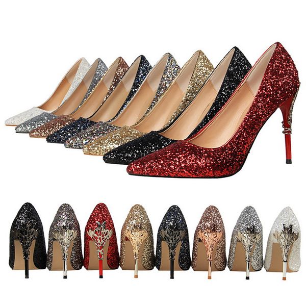 designer party & wedding shoes nightclub dress shoes womens metal high heels shallow mouth pointed sequined shoes stiletto 9.5cm, Black
designer party & wedding shoes nightclub dress shoes womens metal high heels shallow mouth pointed sequined shoes stiletto 9.5cm, Black