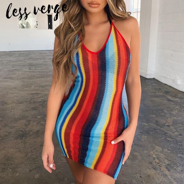 lessverge rainbow striped halter bodycon mini women dress backless hollow out knitted cover up beach dress party club, Black;gray
lessverge rainbow striped halter bodycon mini women dress backless hollow out knitted cover up beach dress party club, Black;gray