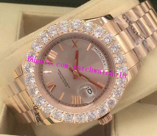 latest version 2 style bigger diamond watch 18k rose gold 43mm roman dial asia 2813 movement mechanical men's watches ing, Slivery;brown