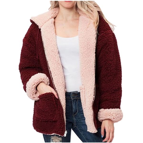 2019 new women fluffy autumn winter coat wear on both sides women plush coat zipper pocket hooded outwear coats, Black
2019 new women fluffy autumn winter coat wear on both sides women plush coat zipper pocket hooded outwear coats, Black