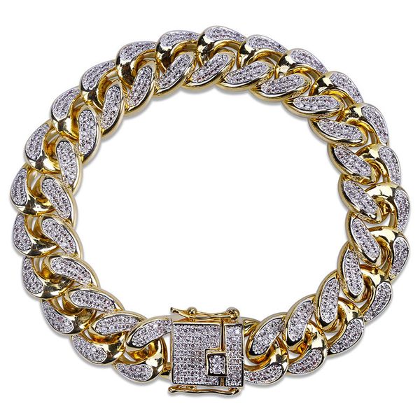 hip hop mens bracelets luxury 18k gold plated 14mm width cuban chain bracelets exquisite fashion glaring zircon bracelets, Black
hip hop mens bracelets luxury 18k gold plated 14mm width cuban chain bracelets exquisite fashion glaring zircon bracelets, Black