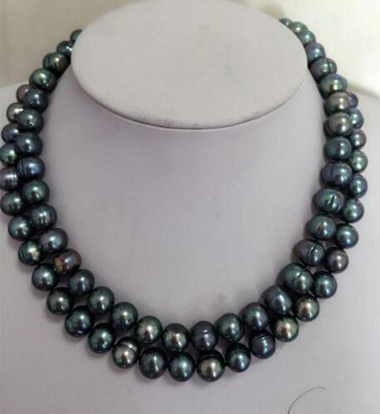 impresionante de 10-11mm barroco negro verde multicolor collar de perlas de plata, Silver
impresionante de 10-11mm barroco negro verde multicolor collar de perlas de plata, Silver