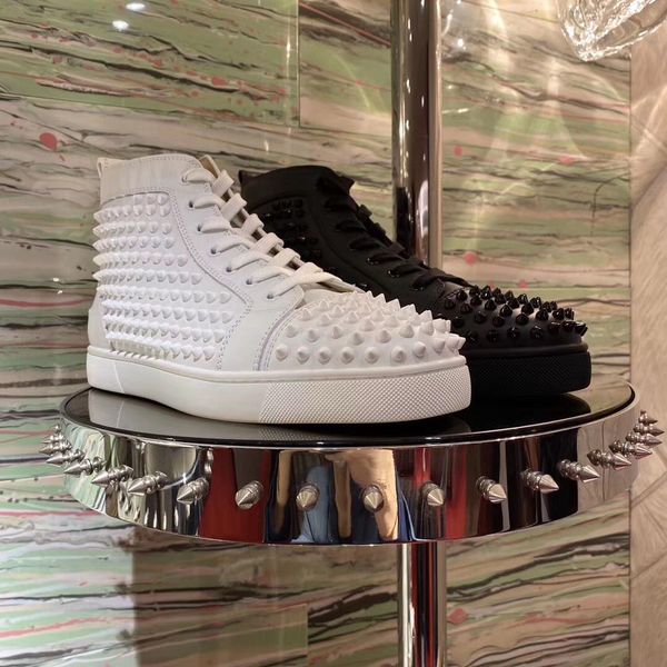white,black genuine leather spikes red bottom high sneaker men studs casual walking luxurious outdoor sports eu35-47
white,black genuine leather spikes red bottom high sneaker men studs casual walking luxurious outdoor sports eu35-47