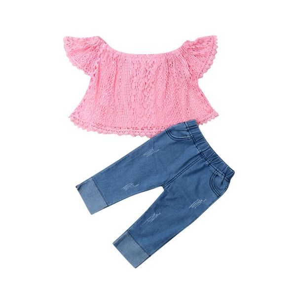 2019 new fashion infant kids baby girls clothes sets pink lace short sleeve t shirts +denim pants 6m-4y, White
2019 new fashion infant kids baby girls clothes sets pink lace short sleeve t shirts +denim pants 6m-4y, White