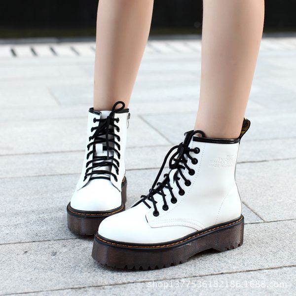 

2019 luxury design flats boots women fetish flats high white martins boots heels ankle lady chunky stripper platform shoes, Black