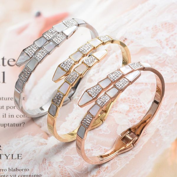 korean titanium steel snake bangle white shell inlay rhinestone bracelet for women girls fashion charms jewelry, Black
korean titanium steel snake bangle white shell inlay rhinestone bracelet for women girls fashion charms jewelry, Black