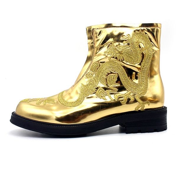 ankle boots men gold embroidered dragon runway zipper round toe genuine leather boots party dress shoes height increasing botas, Black
ankle boots men gold embroidered dragon runway zipper round toe genuine leather boots party dress shoes height increasing botas, Black