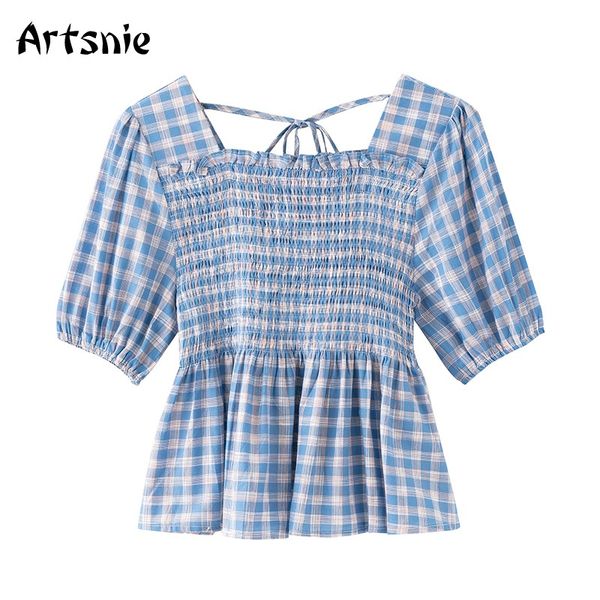 artsnie plaid vintage shirt women summer square collar lace up ruffles sweet shirts female high waist casual blouses blusas, White
artsnie plaid vintage shirt women summer square collar lace up ruffles sweet shirts female high waist casual blouses blusas, White