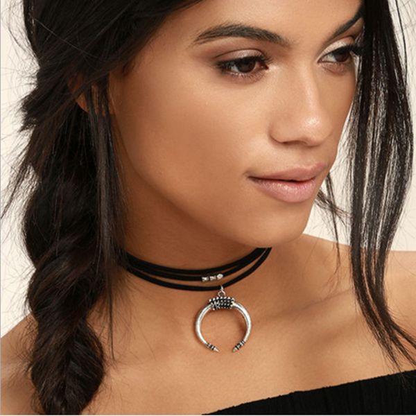 new multilayer leather chain metal beads choker necklace women vintage moon horns pendant collares, Golden;silver
new multilayer leather chain metal beads choker necklace women vintage moon horns pendant collares, Golden;silver