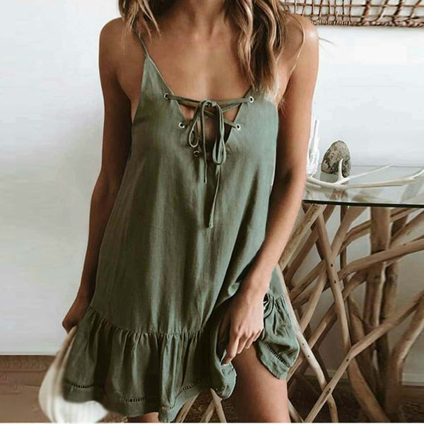 womens summer v-neck sleeveless solid color mini loose dress lace up holiday, Black;gray
womens summer v-neck sleeveless solid color mini loose dress lace up holiday, Black;gray