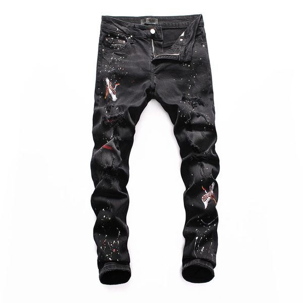 european club style black men brand jeans pants men slim jeans patchwork moto & biker luxury pants hole for, Blue
european club style black men brand jeans pants men slim jeans patchwork moto & biker luxury pants hole for, Blue