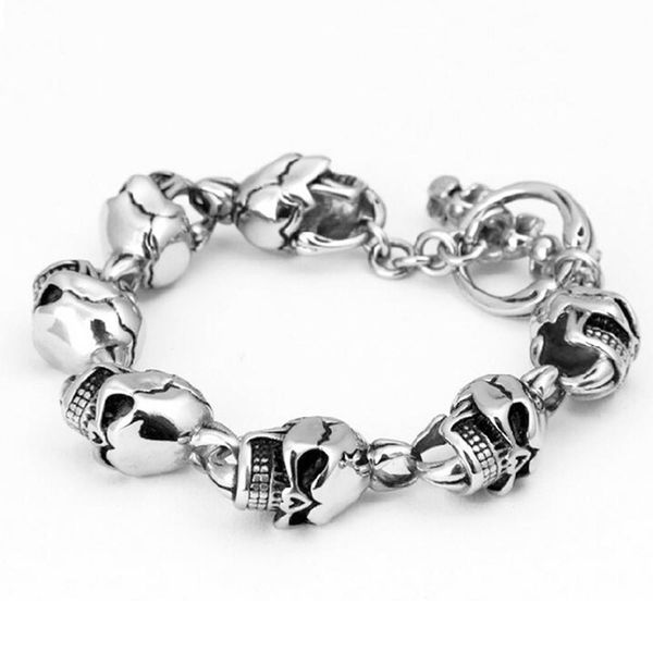 punk rock men skull bracelet, Black