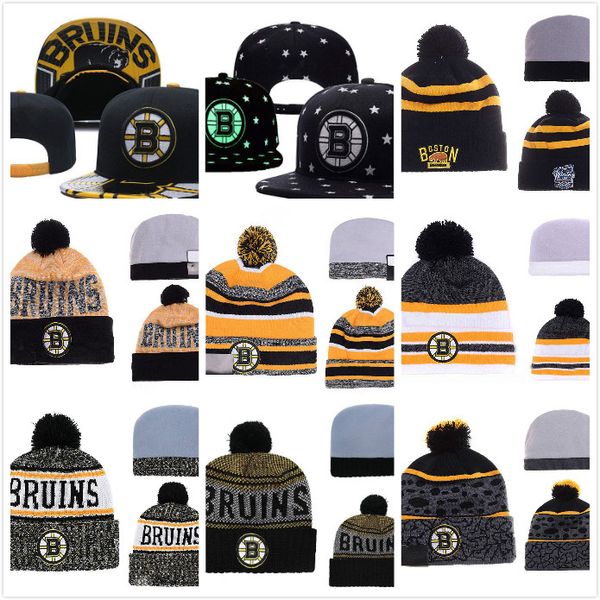 Men's Boston Bruins Ice Hockey Knit Beanie Embroidery Adjustable Hat Embroidered Snapback Caps Black White Yellow Gray Stitched Knit Hat