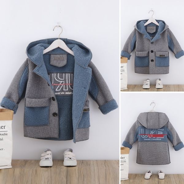 wear winter wear 2020 boys' woolen coat children's children's plush thickened coat, Blue;gray
wear winter wear 2020 boys' woolen coat children's children's plush thickened coat, Blue;gray