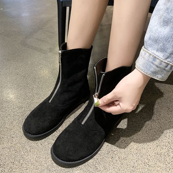 women winter boots solid flock flat with ankle boots casual warm short plush round toe front zipper women shoes zapatos de mujer, Black
women winter boots solid flock flat with ankle boots casual warm short plush round toe front zipper women shoes zapatos de mujer, Black