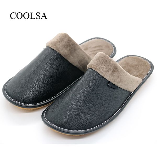 coolsa men's winter cotton slippers waterproof non-slip home cotton leather slippers solid rubber soles warm for men, Black
coolsa men's winter cotton slippers waterproof non-slip home cotton leather slippers solid rubber soles warm for men, Black