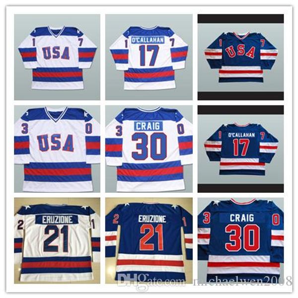 1980 miracle on ice 17 Jack O'Callahan 21 Mike Eruzione 30 Jim Craig 1980 USA Miracle Hockey Jerseys Olympic Stitched Logos
1980 miracle on ice 17 Jack O'Callahan 21 Mike Eruzione 30 Jim Craig 1980 USA Miracle Hockey Jerseys Olympic Stitched Logos