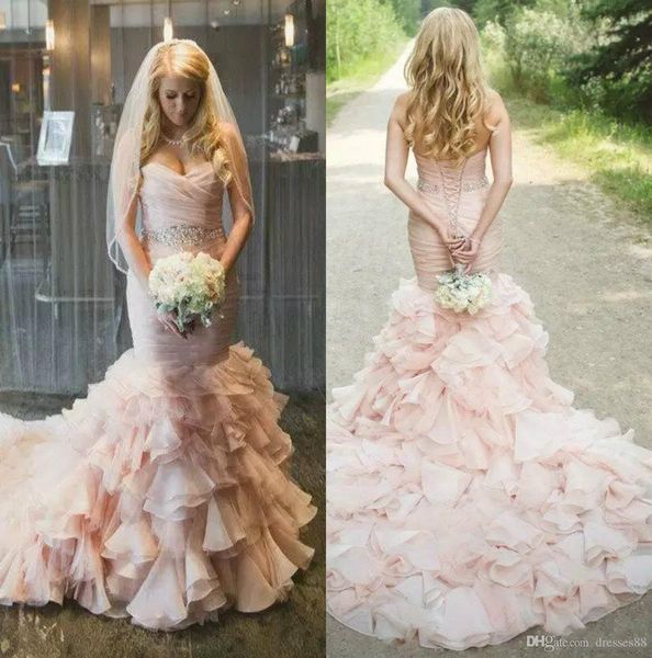 mermaid wedding dresses with crystals beaded sash sweetheart neck lace up back tiered sweep train organza bridal gown, White
mermaid wedding dresses with crystals beaded sash sweetheart neck lace up back tiered sweep train organza bridal gown, White