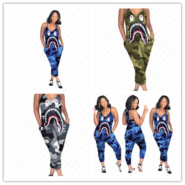 s-3xl women's designer camo color suspenders jumpsuit shark mouth print one-piece pants fashion v-neck romper slim clothing new d52705, White
s-3xl women's designer camo color suspenders jumpsuit shark mouth print one-piece pants fashion v-neck romper slim clothing new d52705, White
