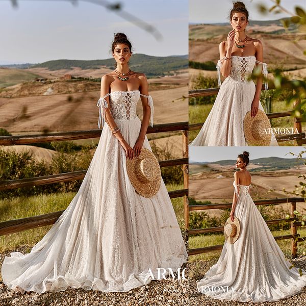 bohemian tmarmonia a line wedding dresses strapless sleeveless tulle lace applique pearls wedding gowns sweep train robe de mariée, White
bohemian tmarmonia a line wedding dresses strapless sleeveless tulle lace applique pearls wedding gowns sweep train robe de mariée, White