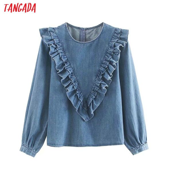 tangada women vintage denim blouse 2019 autumn o neck ruffled long sleeve shirts female chic 4m29, White
tangada women vintage denim blouse 2019 autumn o neck ruffled long sleeve shirts female chic 4m29, White