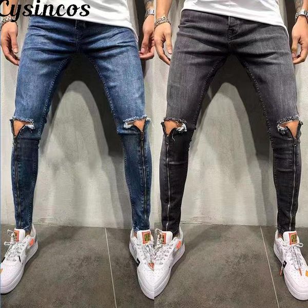 cysincos 2020 new men's fashion streetwear jeans blue skinny destroyed ripped stripe jean male broken zipper hip hop pants, Black
cysincos 2020 new men's fashion streetwear jeans blue skinny destroyed ripped stripe jean male broken zipper hip hop pants, Black