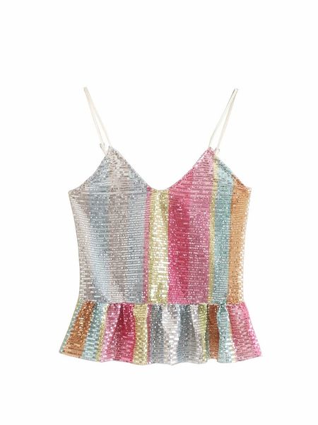2019 stylish chic colorful sequins patchwork ruffles camis fashion women v-neck casual feminine streetwear, White
2019 stylish chic colorful sequins patchwork ruffles camis fashion women v-neck casual feminine streetwear, White