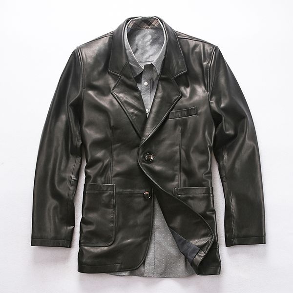 avfly men's british style genuine leather jacket two buttons smart casual sheepskin leather suit men ltaly sheepskin blazer male, Black
avfly men's british style genuine leather jacket two buttons smart casual sheepskin leather suit men ltaly sheepskin blazer male, Black