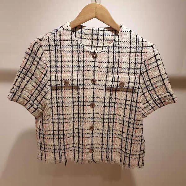 small fragrant stitching plaid women jacket 2020 spring summer new short sleeve tassel cardigan coat short top, Black;brown
small fragrant stitching plaid women jacket 2020 spring summer new short sleeve tassel cardigan coat short top, Black;brown