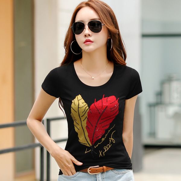 summer drilling woman's t-shirt 2020 new thin woman clothes short-sleeved female t-shirt, White
summer drilling woman's t-shirt 2020 new thin woman clothes short-sleeved female t-shirt, White