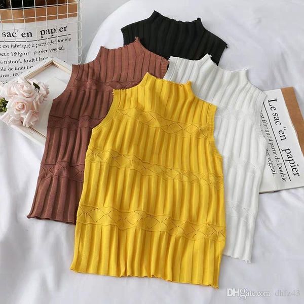 new arrival solid color knit bottoming vest slim fit high collar sleeveless pullover casual hollow out tank for women, White
new arrival solid color knit bottoming vest slim fit high collar sleeveless pullover casual hollow out tank for women, White