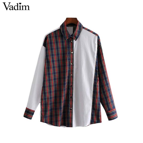 vadim women plaid patchwork loose blouse long sleeve turn down collar pleated shirts vintage female casual wear chic la627, White
vadim women plaid patchwork loose blouse long sleeve turn down collar pleated shirts vintage female casual wear chic la627, White