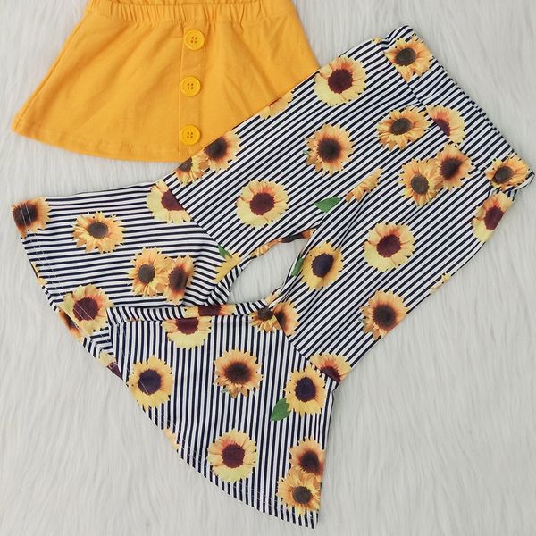 sleeveless bell bottom baby girls designer summer clothes set sunflower print kids boutique outfits, White
sleeveless bell bottom baby girls designer summer clothes set sunflower print kids boutique outfits, White