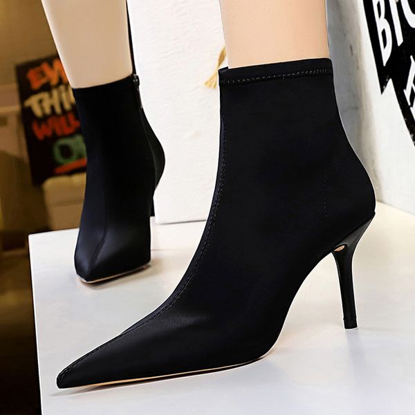 women's bare boots fashion suede stiletto high-heel pointed boots nightclubs elastic women british style shoes, Black
women's bare boots fashion suede stiletto high-heel pointed boots nightclubs elastic women british style shoes, Black