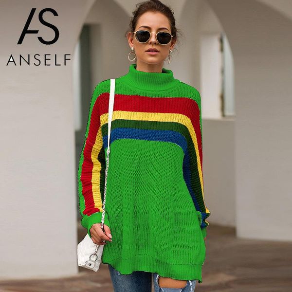 anself rainbow sweater women knitted pullover colorful striped turtleneck long sleeve warm jumper pullover 2019 autumn knitwear, White;black
anself rainbow sweater women knitted pullover colorful striped turtleneck long sleeve warm jumper pullover 2019 autumn knitwear, White;black
