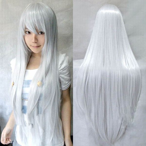 cosplay role play silver white 100cm long straight hair sale, Black 
cosplay role play silver white 100cm long straight hair sale, Black