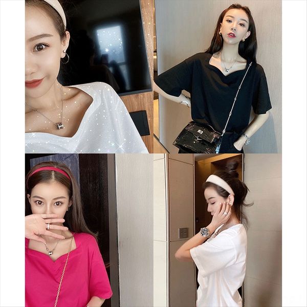 2020 fashionable half-sleeve t-shirt peach heart pointed collar solid color loose slim versatile short women's t-shirt summer, White
2020 fashionable half-sleeve t-shirt peach heart pointed collar solid color loose slim versatile short women's t-shirt summer, White