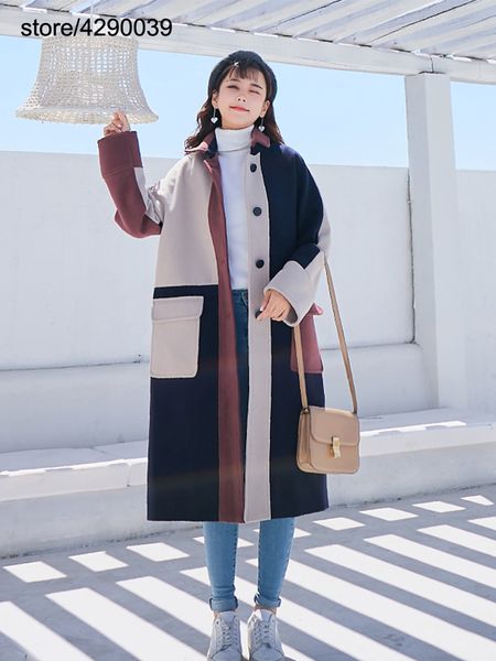 korean style women fashion hit color plaid patchwork wool coat warm winter long sleeve wool blend streetwear girls overcoat, Black
korean style women fashion hit color plaid patchwork wool coat warm winter long sleeve wool blend streetwear girls overcoat, Black