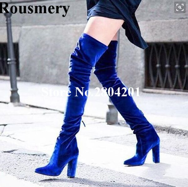 rousmery flock botas mujer 2018 navy blue over the knee pointed toe chunky heel thigh high women boots stage strip shoes women, Black
rousmery flock botas mujer 2018 navy blue over the knee pointed toe chunky heel thigh high women boots stage strip shoes women, Black