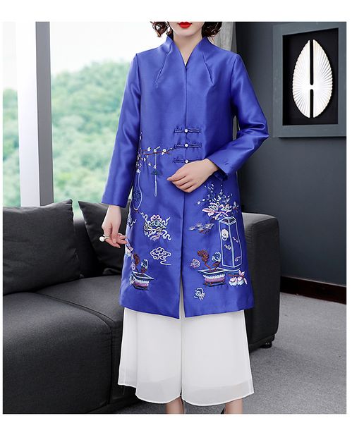autumn chinese national tang style retro long-section satin embroidered loosen windbreaker jacket for women, Tan;black
autumn chinese national tang style retro long-section satin embroidered loosen windbreaker jacket for women, Tan;black