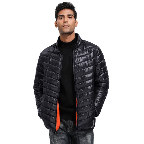 men parkas winter fall thicken plain color pockets zipper stand collar padded coat lightweight long sleeve contrast color lining, Black
men parkas winter fall thicken plain color pockets zipper stand collar padded coat lightweight long sleeve contrast color lining, Black
