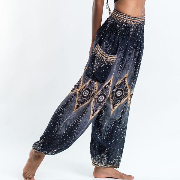 women national style loose cotton printed pants elastic baggy boho female harem long pants comfy side pocket indie folk trousers, Black;white
women national style loose cotton printed pants elastic baggy boho female harem long pants comfy side pocket indie folk trousers, Black;white
